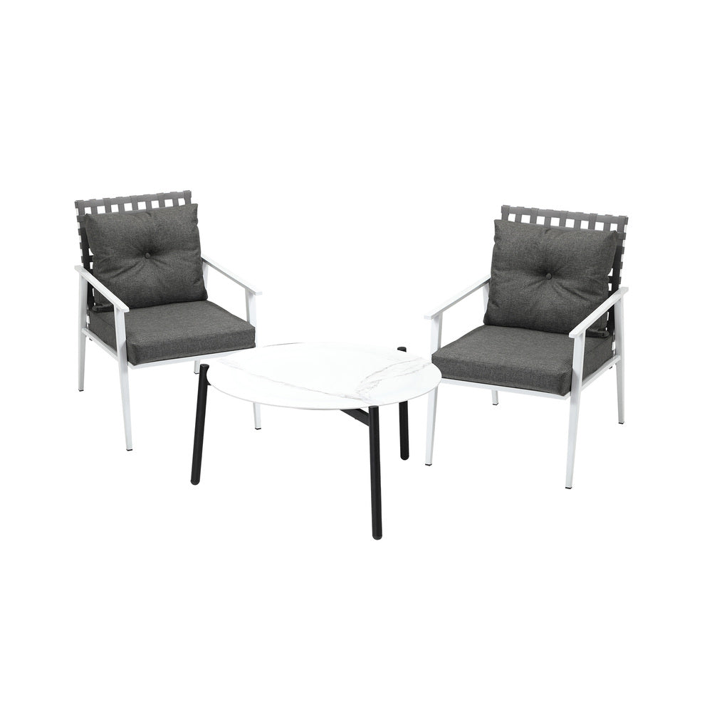 Livsip 3pc Outdoor Lounge Sets 70CM White Round Table Rattan Chairs-Outdoor Patio Set-PEROZ Accessories