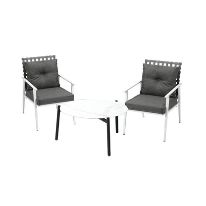 Livsip 3pc Outdoor Lounge Sets 70CM White Round Table Rattan Chairs-Outdoor Patio Set-PEROZ Accessories