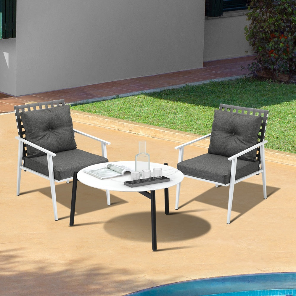 Livsip 3pc Outdoor Lounge Sets 70CM White Round Table Rattan Chairs-Outdoor Patio Set-PEROZ Accessories