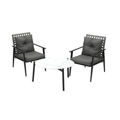 Livsip 3pc Outdoor Patio Set 70CM White Marble Table Rattan Chairs-Outdoor Patio Set-PEROZ Accessories