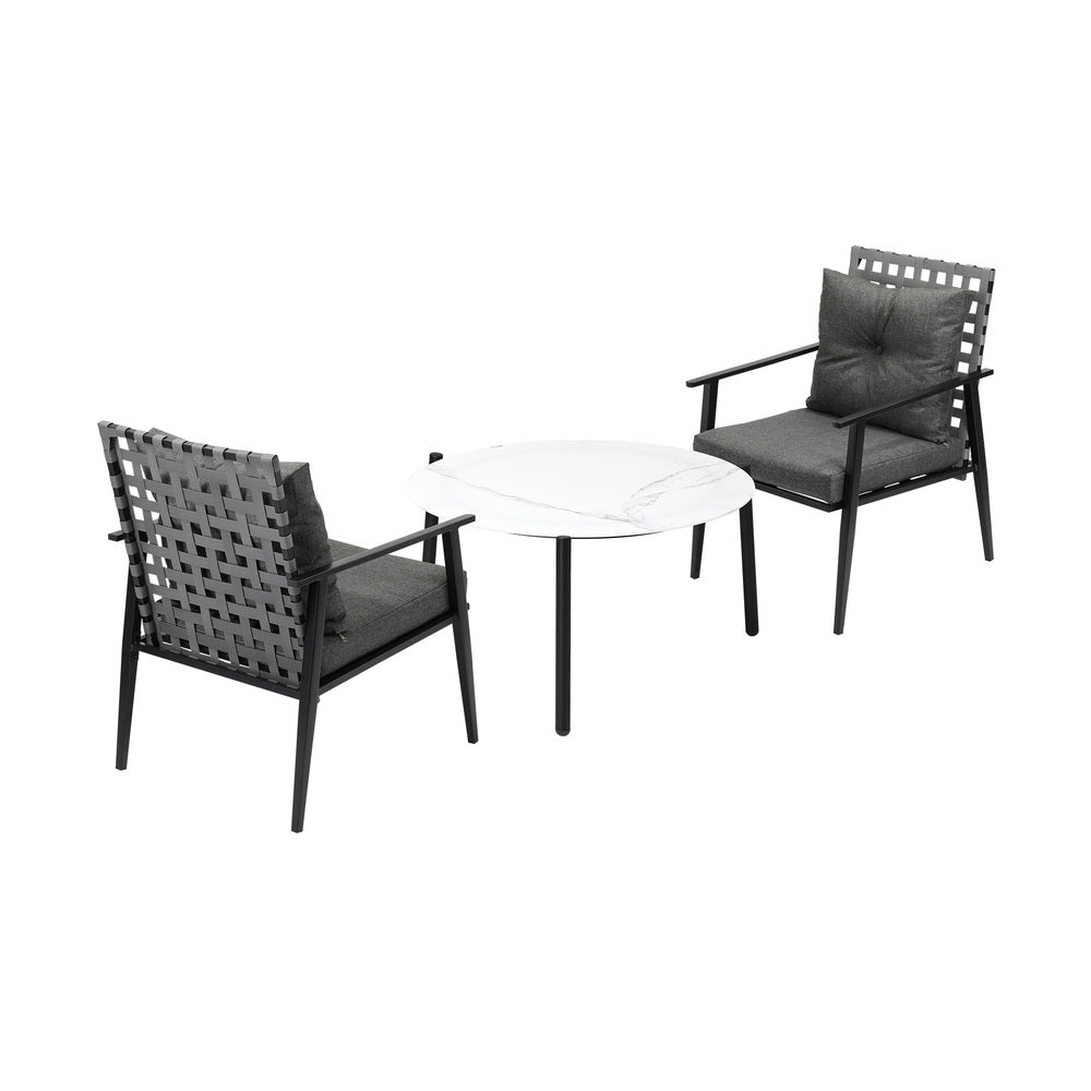 Livsip 3pc Outdoor Patio Set 70CM White Marble Table Rattan Chairs-Outdoor Patio Set-PEROZ Accessories