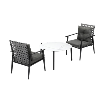 Livsip 3pc Outdoor Patio Set 70CM White Marble Table Rattan Chairs-Outdoor Patio Set-PEROZ Accessories