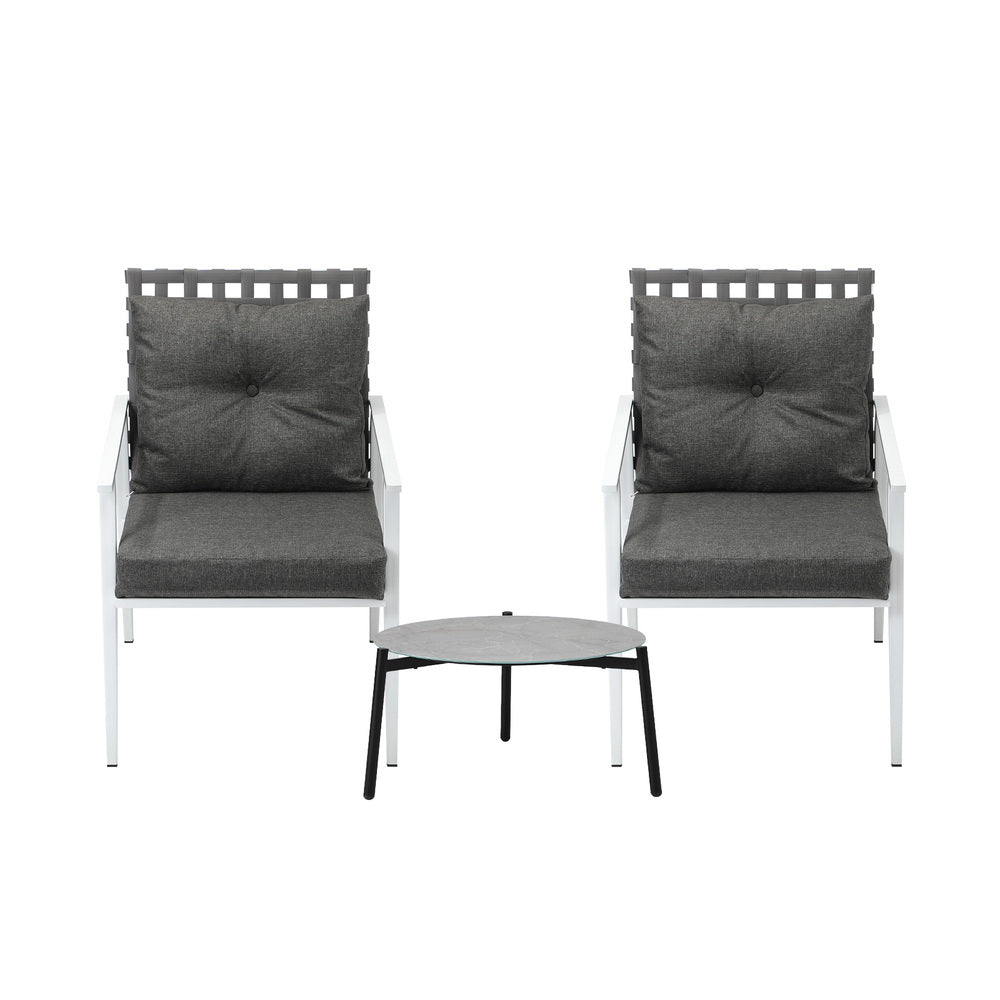 Livsip 3pc Outdoor Patio Sets 50CM Grey Round Table Rattan Chairs-Outdoor Patio Set-PEROZ Accessories