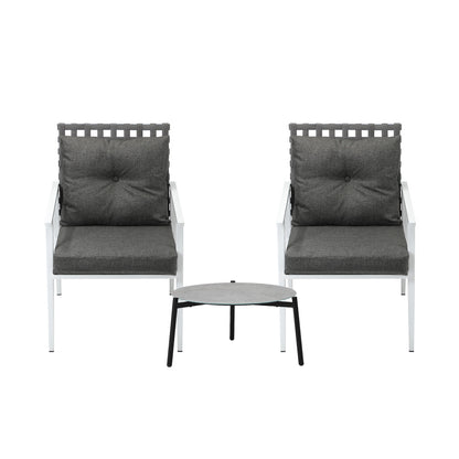Livsip 3pc Outdoor Patio Sets 50CM Grey Round Table Rattan Chairs-Outdoor Patio Set-PEROZ Accessories