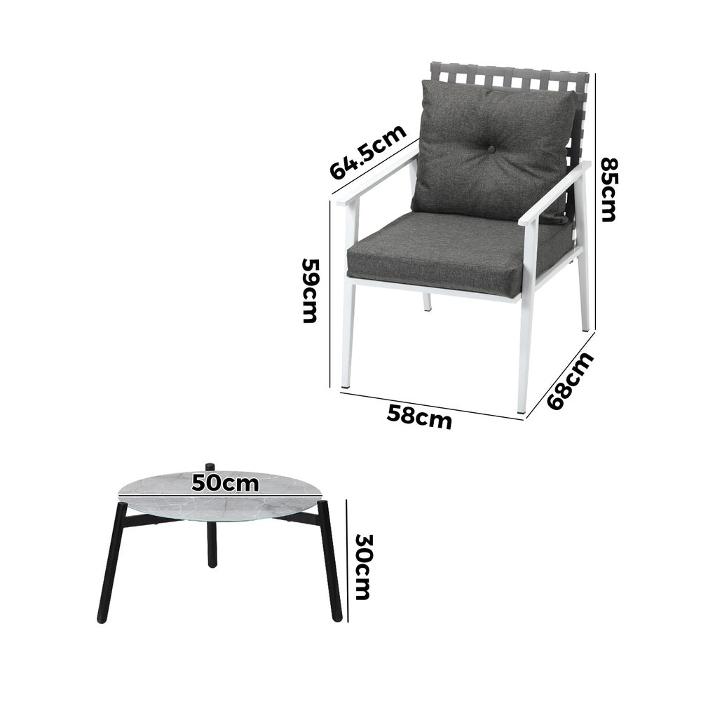 Livsip 3pc Outdoor Patio Sets 50CM Grey Round Table Rattan Chairs-Outdoor Patio Set-PEROZ Accessories