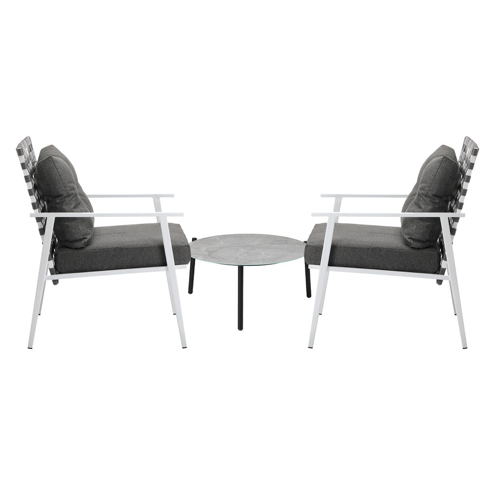 Livsip 3pc Outdoor Patio Sets 50CM Grey Round Table Rattan Chairs-Outdoor Patio Set-PEROZ Accessories