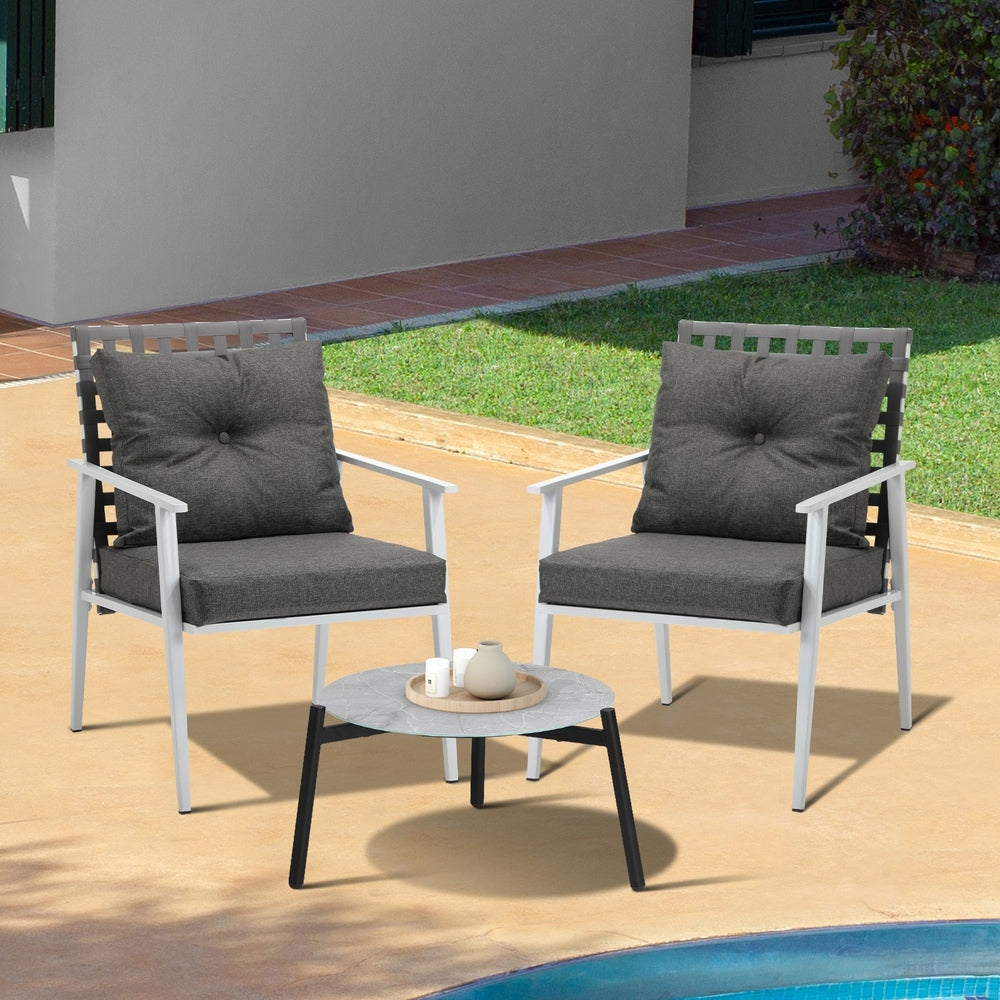 Livsip 3pc Outdoor Patio Sets 50CM Grey Round Table Rattan Chairs-Outdoor Patio Set-PEROZ Accessories