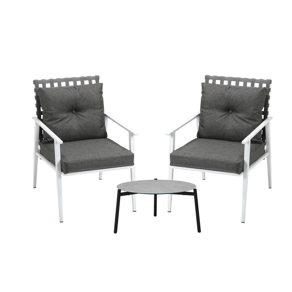 Livsip 3pc Outdoor Patio Sets 50CM Grey Round Table Rattan Chairs-Outdoor Patio Set-PEROZ Accessories