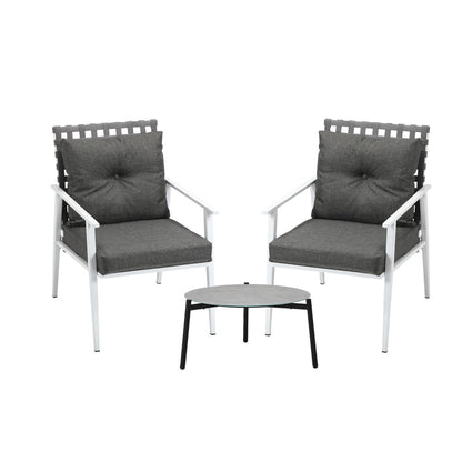 Livsip 3pc Outdoor Patio Sets 50CM Grey Round Table Rattan Chairs-Outdoor Patio Set-PEROZ Accessories