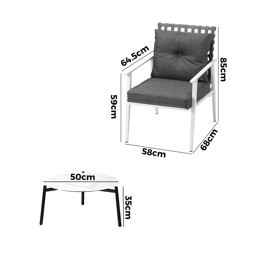 Livsip 3pcs Outdoor Lounge Set 50CM Round Table Rattan Chairs-Outdoor Patio Set-PEROZ Accessories