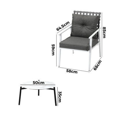 Livsip 3pcs Outdoor Lounge Set 50CM Round Table Rattan Chairs-Outdoor Patio Set-PEROZ Accessories