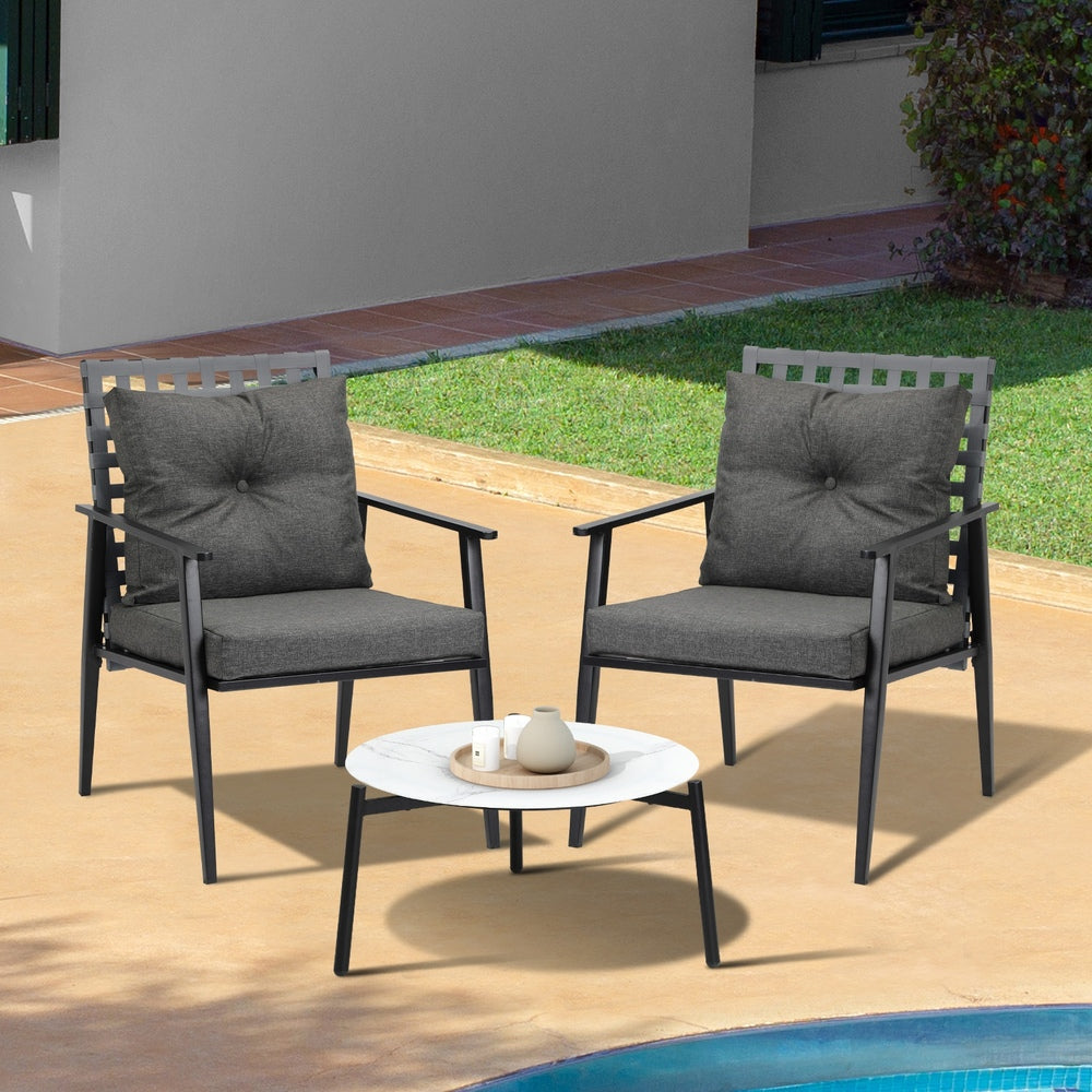 Livsip 3pcs Outdoor Patio Set 50cm Marble Table Rattan Chairs-Outdoor Patio Set-PEROZ Accessories