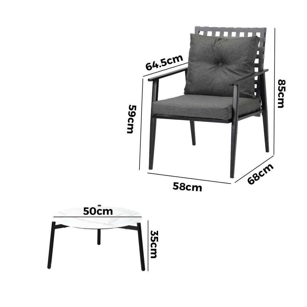 Livsip 3pcs Outdoor Patio Set 50cm Marble Table Rattan Chairs-Outdoor Patio Set-PEROZ Accessories