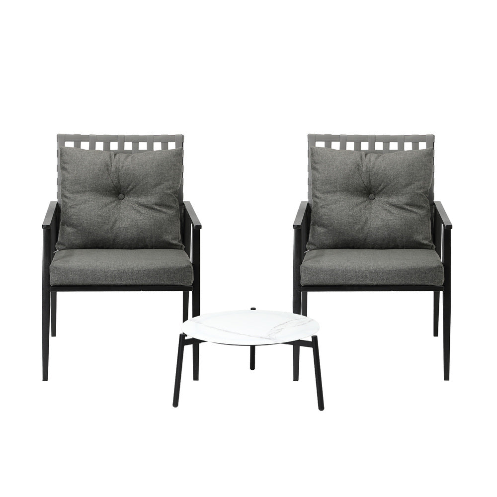 Livsip 3pcs Outdoor Patio Set 50cm Marble Table Rattan Chairs-Outdoor Patio Set-PEROZ Accessories