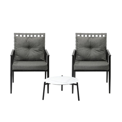 Livsip 3pcs Outdoor Patio Set 50cm Marble Table Rattan Chairs-Outdoor Patio Set-PEROZ Accessories