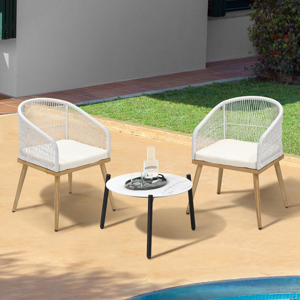 Livsip 3pcs Outdoor Patio Set 50cm Table Beige and Natural Chairs-Outdoor Patio Set-PEROZ Accessories