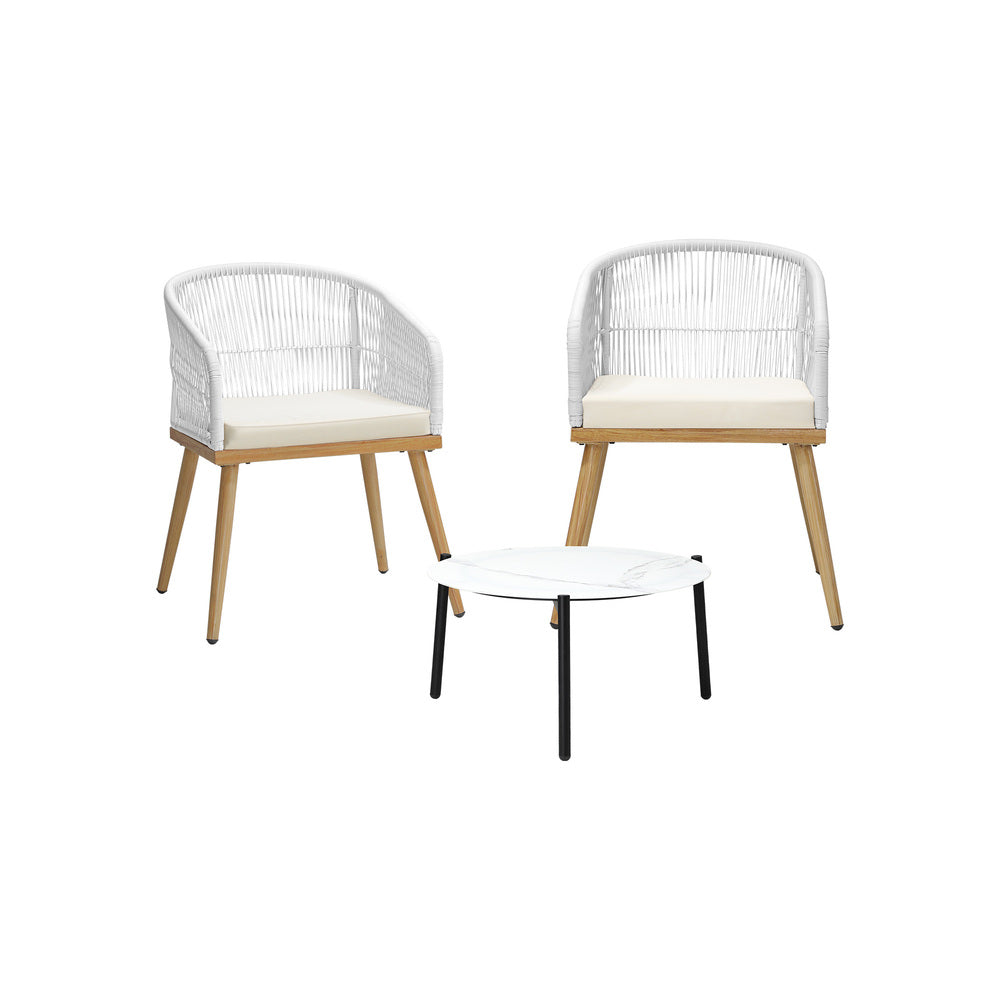 Livsip 3pcs Outdoor Patio Set 50cm Table Beige and Natural Chairs-Outdoor Patio Set-PEROZ Accessories