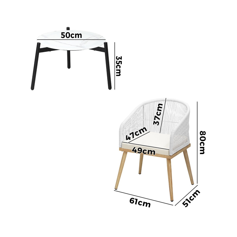 Livsip 3pcs Outdoor Patio Set 50cm Table Beige and Natural Chairs-Outdoor Patio Set-PEROZ Accessories