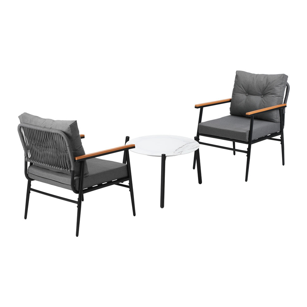Livsip 3pcs Outdoor Patio Set 50cm Table Grey and Black Armchairs-Outdoor Patio Set-PEROZ Accessories