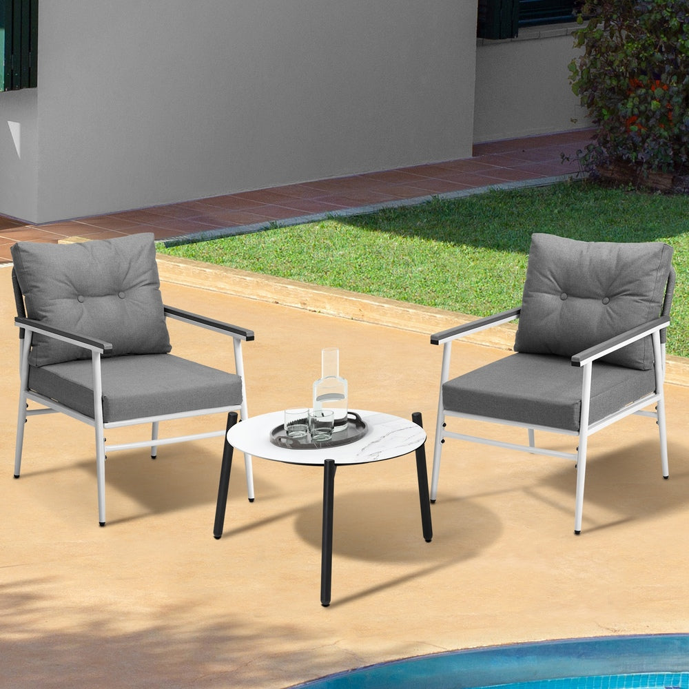 Livsip 3pcs Outdoor Patio Set 50cm Table Grey and White Armchairs-Outdoor Patio Set-PEROZ Accessories