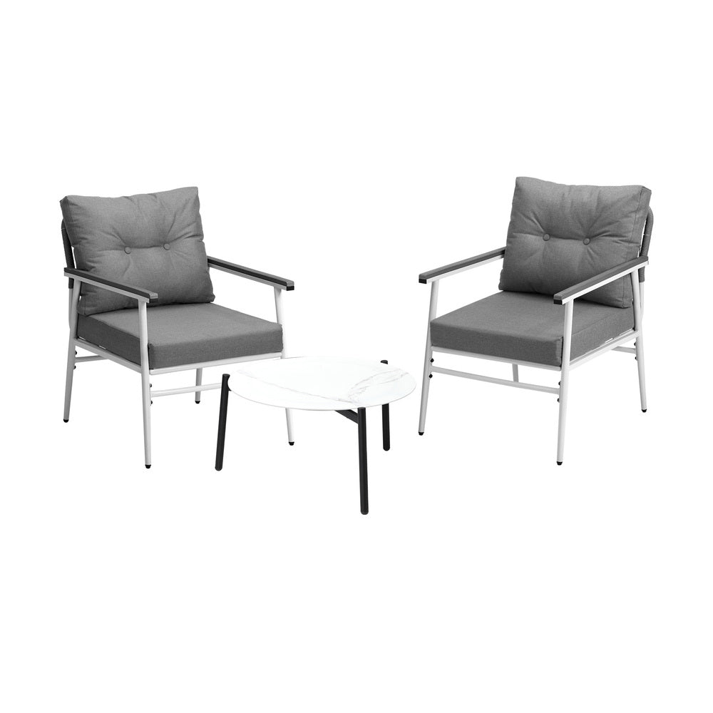 Livsip 3pcs Outdoor Patio Set 50cm Table Grey and White Armchairs-Outdoor Patio Set-PEROZ Accessories