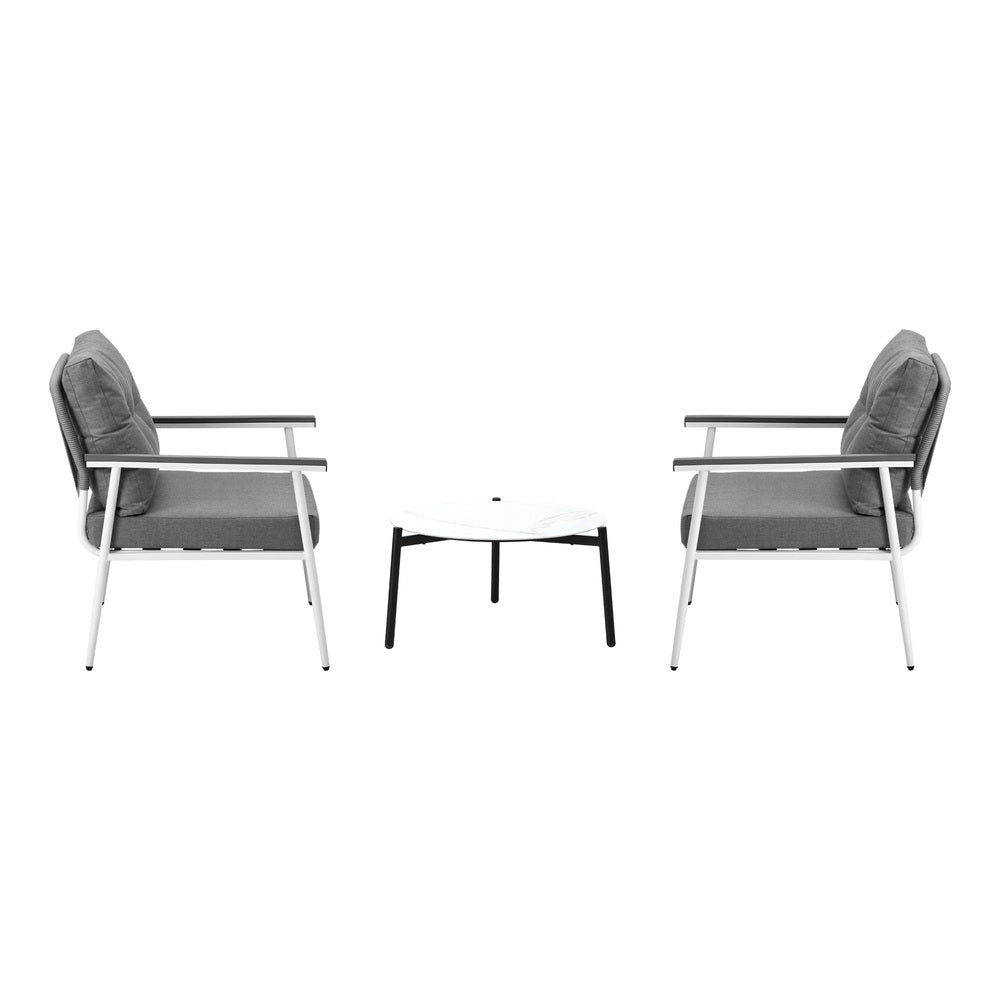 Livsip 3pcs Outdoor Patio Set 50cm Table Grey and White Armchairs-Outdoor Patio Set-PEROZ Accessories