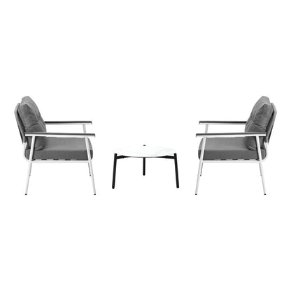 Livsip 3pcs Outdoor Patio Set 50cm Table Grey and White Armchairs-Outdoor Patio Set-PEROZ Accessories