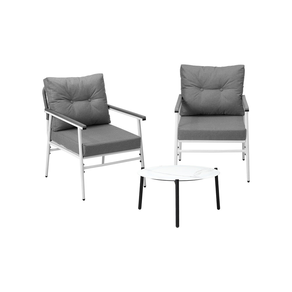 Livsip 3pcs Outdoor Patio Set 50cm Table Grey and White Armchairs-Outdoor Patio Set-PEROZ Accessories