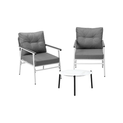 Livsip 3pcs Outdoor Patio Set 50cm Table Grey and White Armchairs-Outdoor Patio Set-PEROZ Accessories