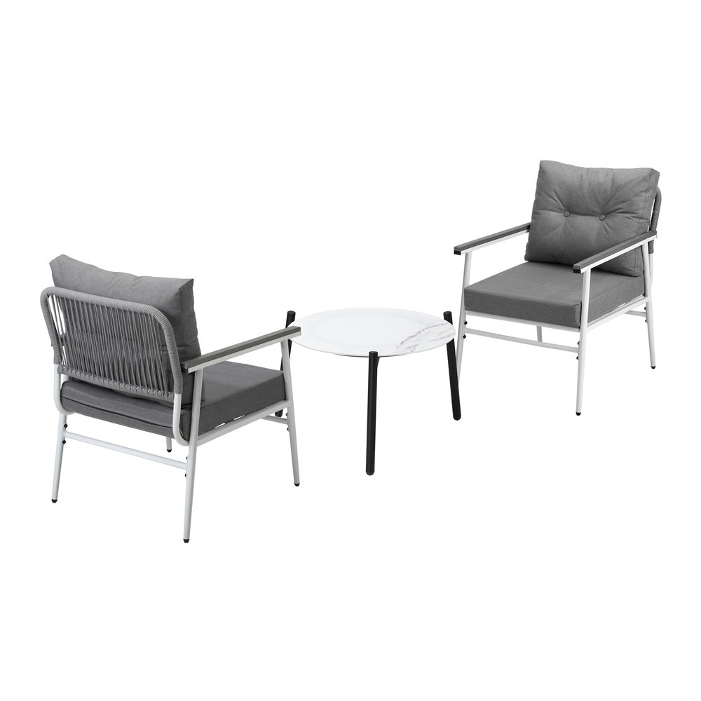 Livsip 3pcs Outdoor Patio Set 50cm Table Grey and White Armchairs-Outdoor Patio Set-PEROZ Accessories