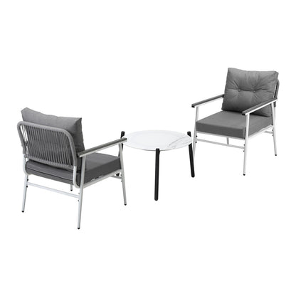 Livsip 3pcs Outdoor Patio Set 50cm Table Grey and White Armchairs-Outdoor Patio Set-PEROZ Accessories