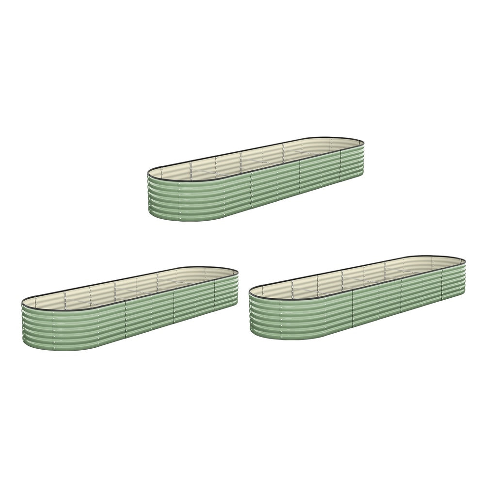 Livsip 3x Garden Bed 320x80x56cm Planter Box Raised Container Galvanised Green-Garden Bed-PEROZ Accessories