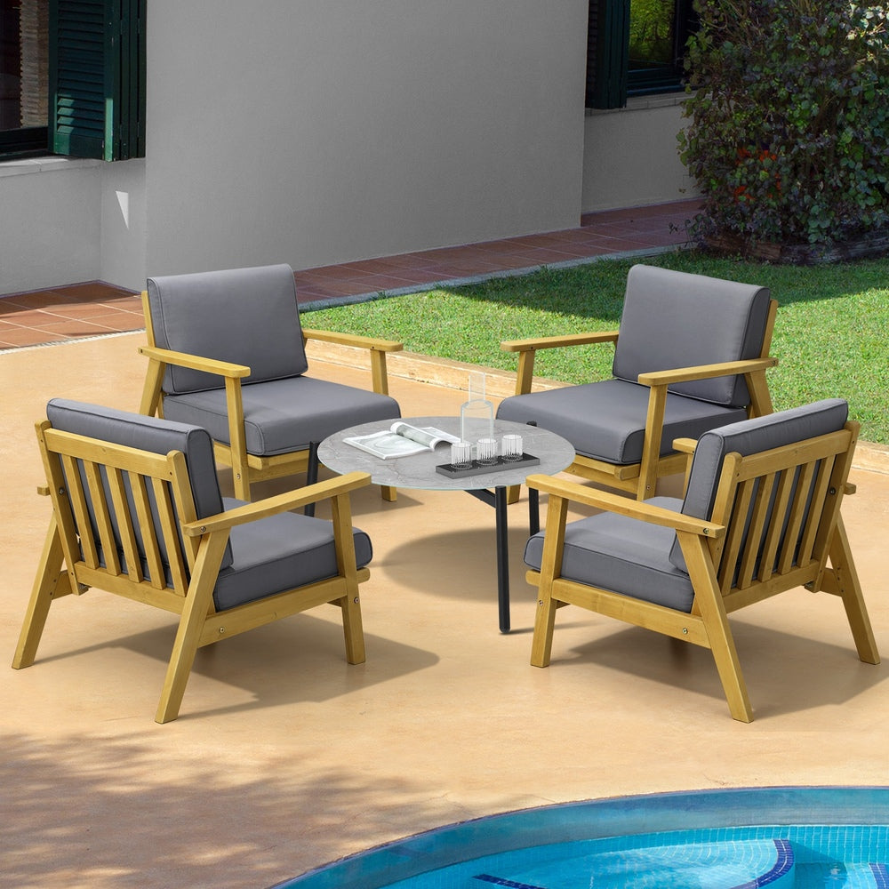 Livsip 4 Seater Outdoor Lounge Set 70cm Grey Coffee Side Table-Outdoor Patio Set-PEROZ Accessories