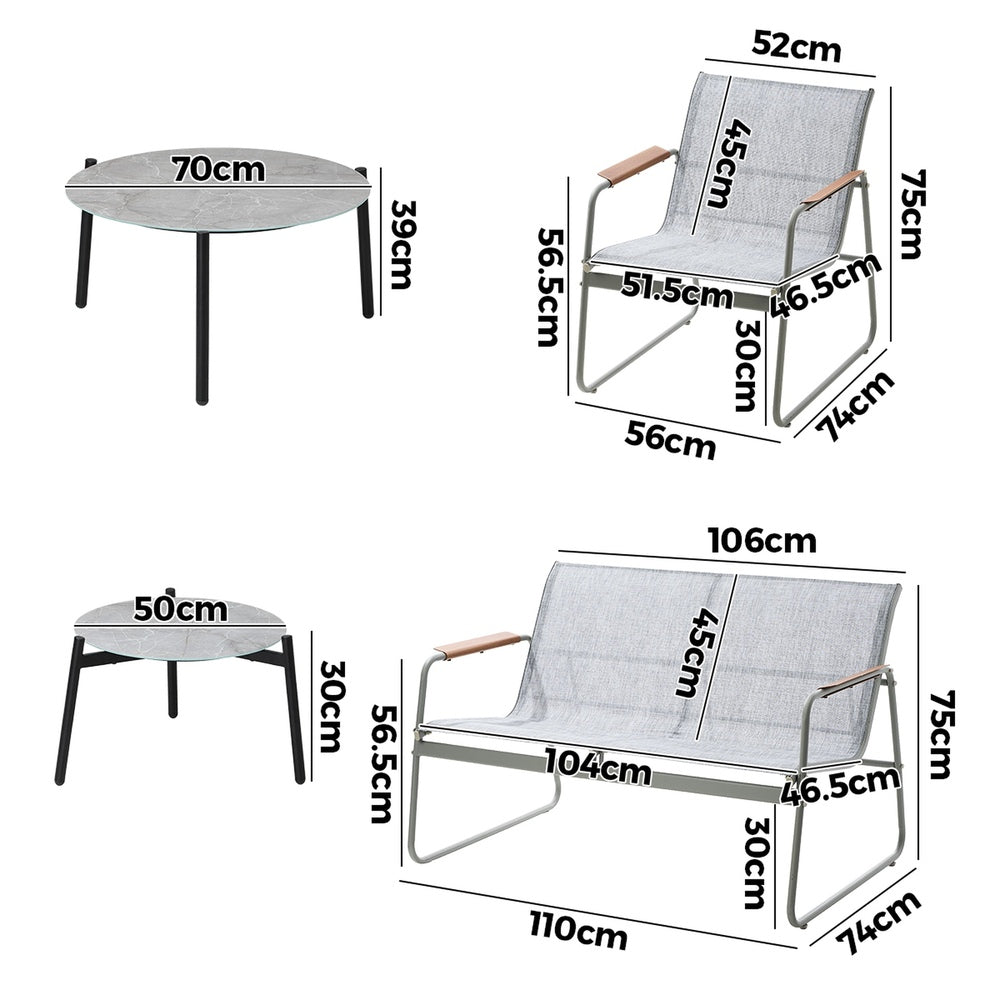 Livsip 4 Seater Outdoor Lounge Set Patio Set Grey Table-Outdoor Patio Set-PEROZ Accessories