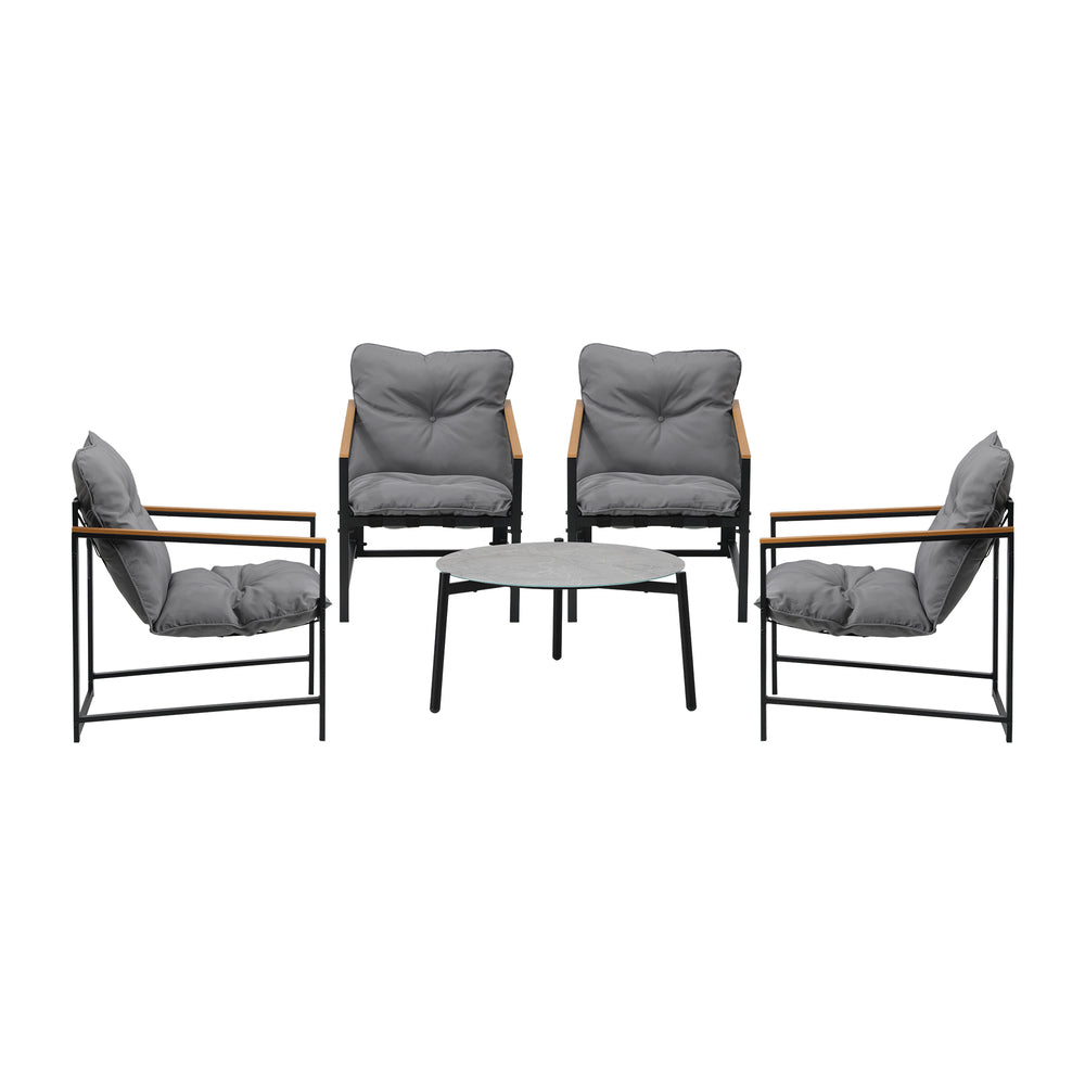 Livsip 4 Seater Outdoor Patio Set 70CM Round Grey Marble Table-Outdoor Patio Set-PEROZ Accessories