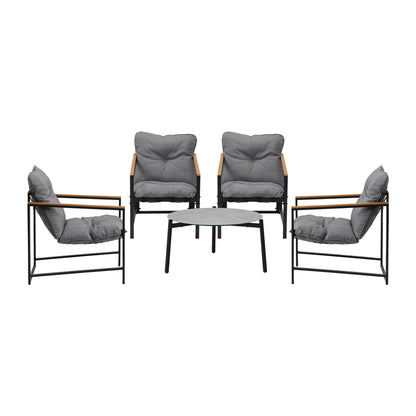 Livsip 4 Seater Outdoor Patio Set 70CM Round Grey Marble Table-Outdoor Patio Set-PEROZ Accessories