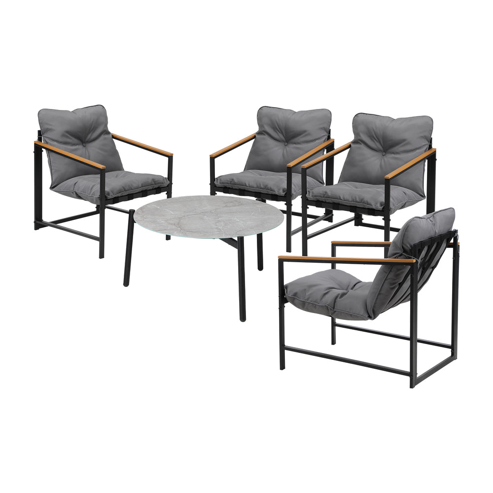 Livsip 4 Seater Outdoor Patio Set 70CM Round Grey Marble Table-Outdoor Patio Set-PEROZ Accessories