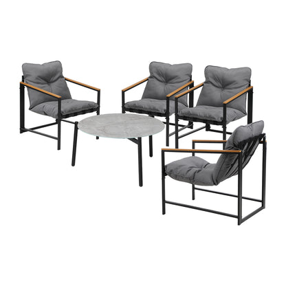 Livsip 4 Seater Outdoor Patio Set 70CM Round Grey Marble Table-Outdoor Patio Set-PEROZ Accessories