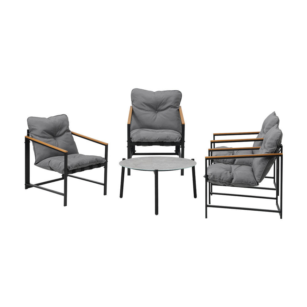 Livsip 4 Seater Outdoor Patio Set 70CM Round Grey Marble Table-Outdoor Patio Set-PEROZ Accessories