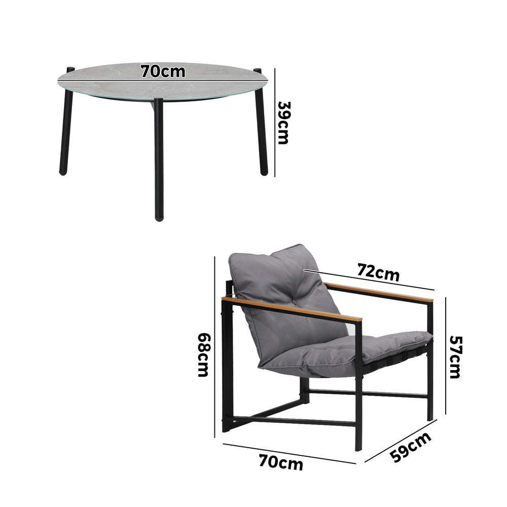 Livsip 4 Seater Outdoor Patio Set 70CM Round Grey Marble Table-Outdoor Patio Set-PEROZ Accessories