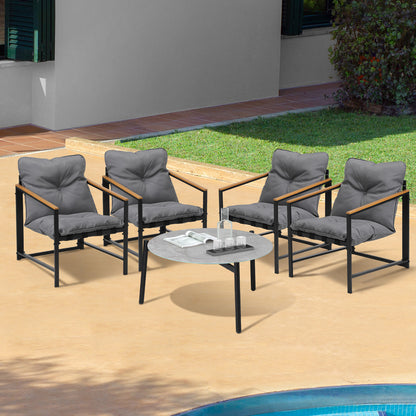 Livsip 4 Seater Outdoor Patio Set 70CM Round Grey Marble Table-Outdoor Patio Set-PEROZ Accessories
