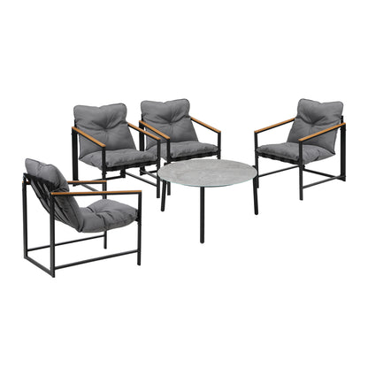 Livsip 4 Seater Outdoor Patio Set 70CM Round Grey Marble Table-Outdoor Patio Set-PEROZ Accessories