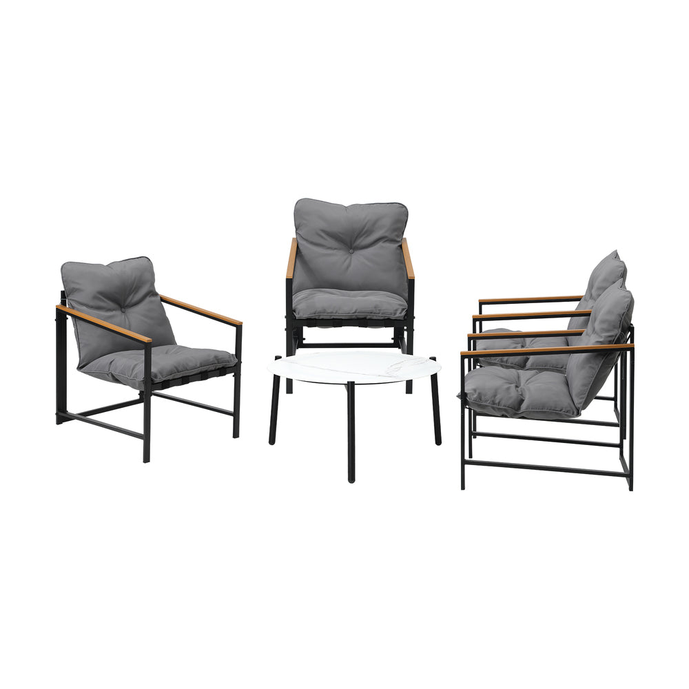 Livsip 4 Seater Outdoor Patio Set 70CM Round White Marble Table-Outdoor Patio Set-PEROZ Accessories