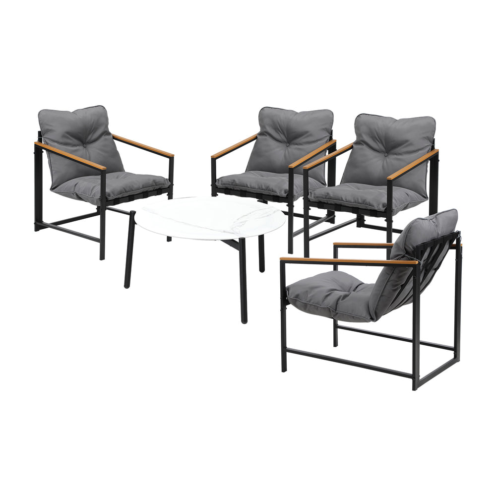 Livsip 4 Seater Outdoor Patio Set 70CM Round White Marble Table-Outdoor Patio Set-PEROZ Accessories