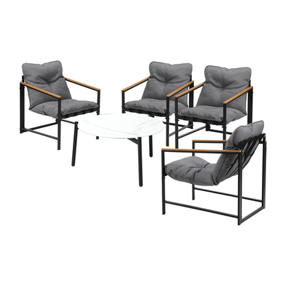 Livsip 4 Seater Outdoor Patio Set 70CM Round White Marble Table-Outdoor Patio Set-PEROZ Accessories