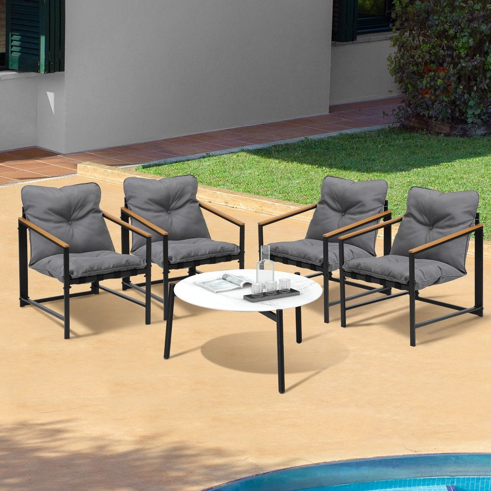 Livsip 4 Seater Outdoor Patio Set 70CM Round White Marble Table-Outdoor Patio Set-PEROZ Accessories