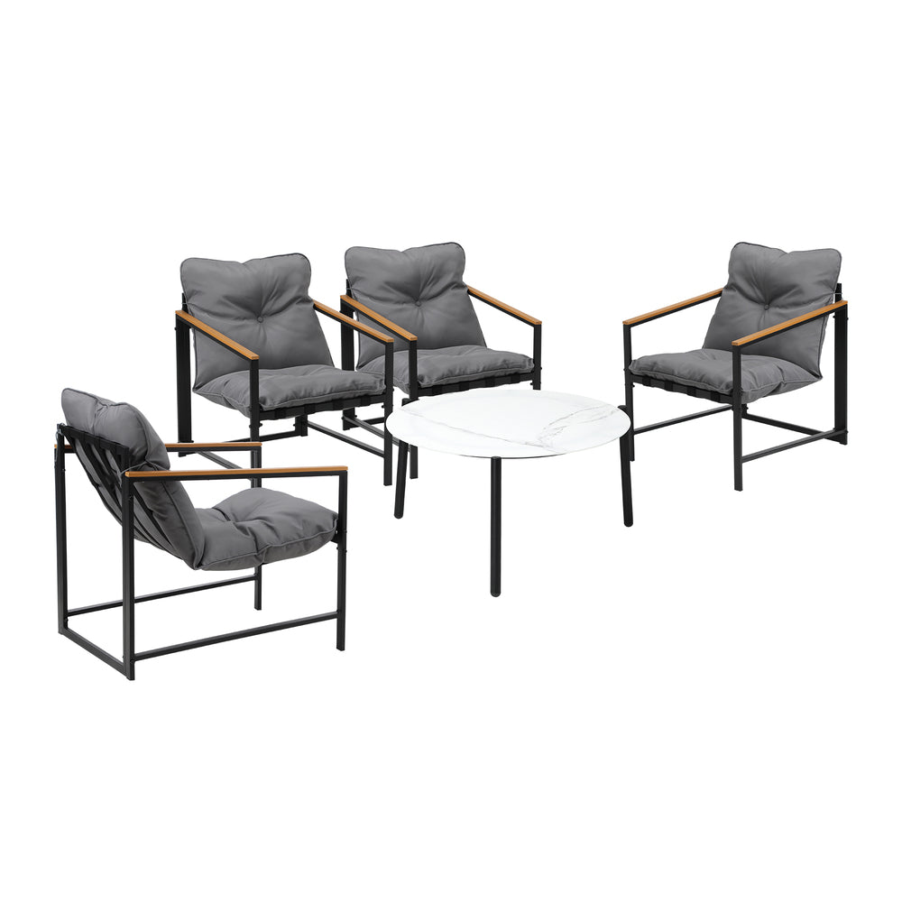 Livsip 4 Seater Outdoor Patio Set 70CM Round White Marble Table-Outdoor Patio Set-PEROZ Accessories