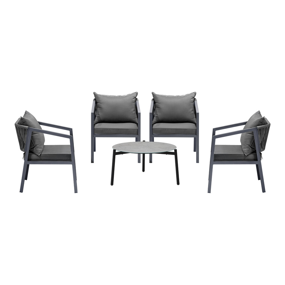 Livsip 4 Seater Outdoor Patio Set Grey 70cm Coffee Table-Outdoor Patio Set-PEROZ Accessories