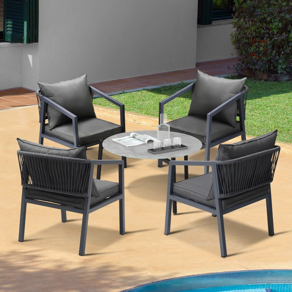 Livsip 4 Seater Outdoor Patio Set Grey 70cm Coffee Table-Outdoor Patio Set-PEROZ Accessories