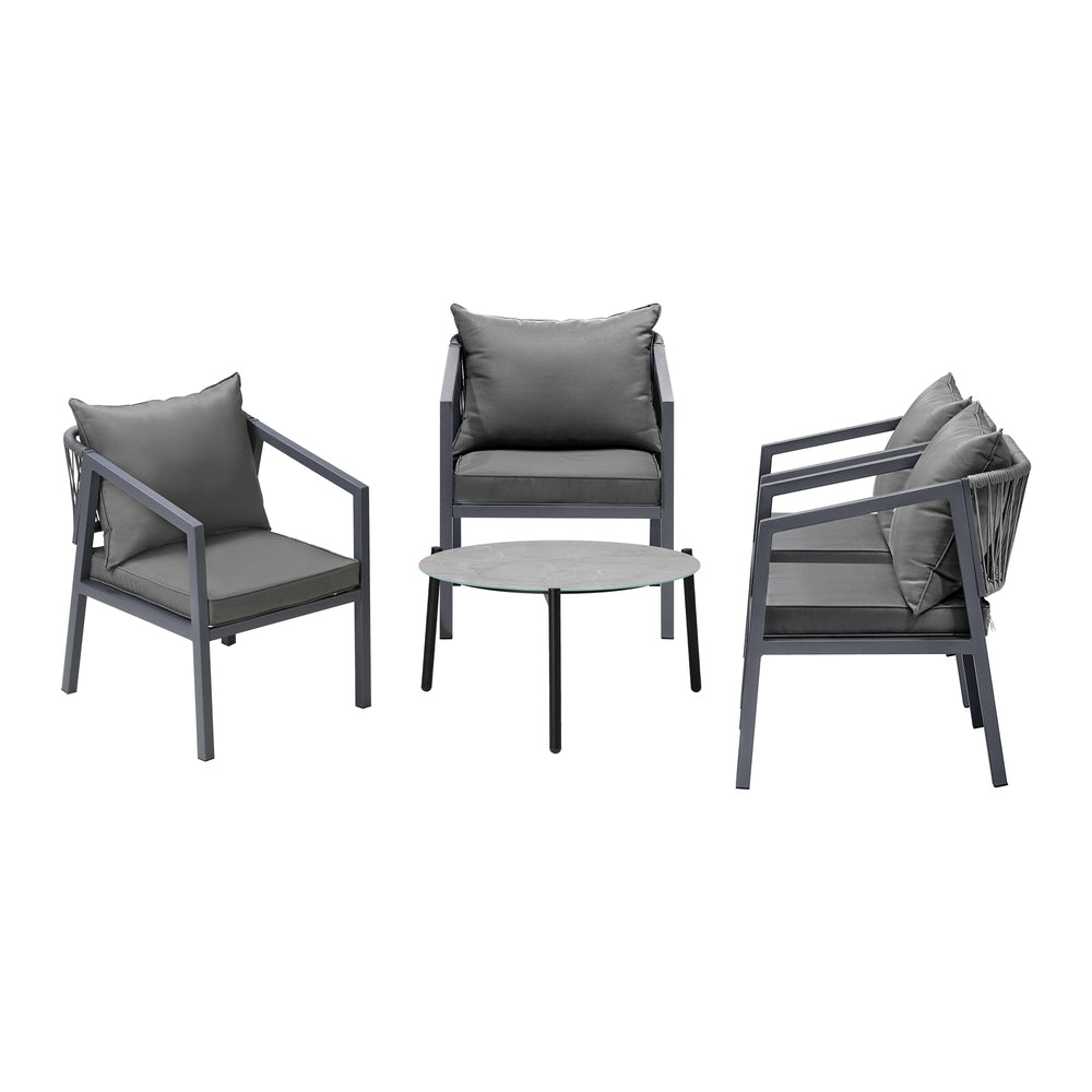 Livsip 4 Seater Outdoor Patio Set Grey 70cm Coffee Table-Outdoor Patio Set-PEROZ Accessories